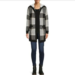 No Boundaries Juniors Jacquard Cardigan with Faux Sherpa Hood Size S